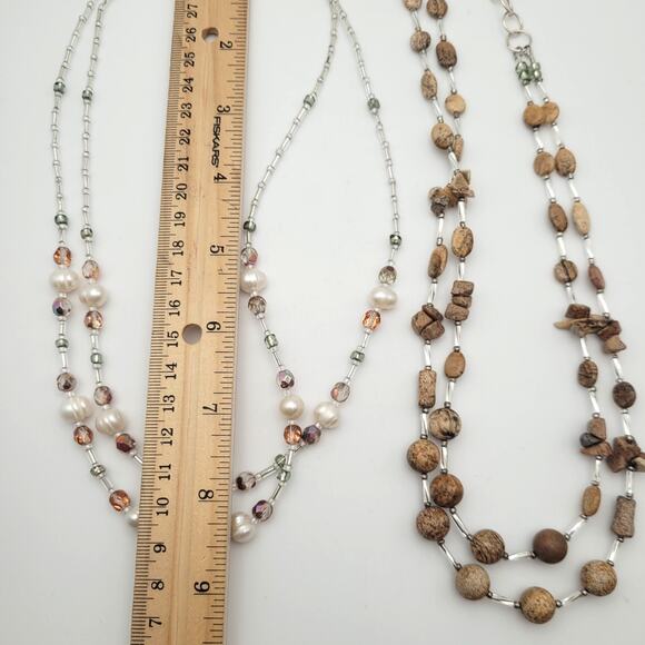Handmade Necklaces Natural Stone and Pearls 8-9" Set of 2 Silver Tone - Picture 8 of 8